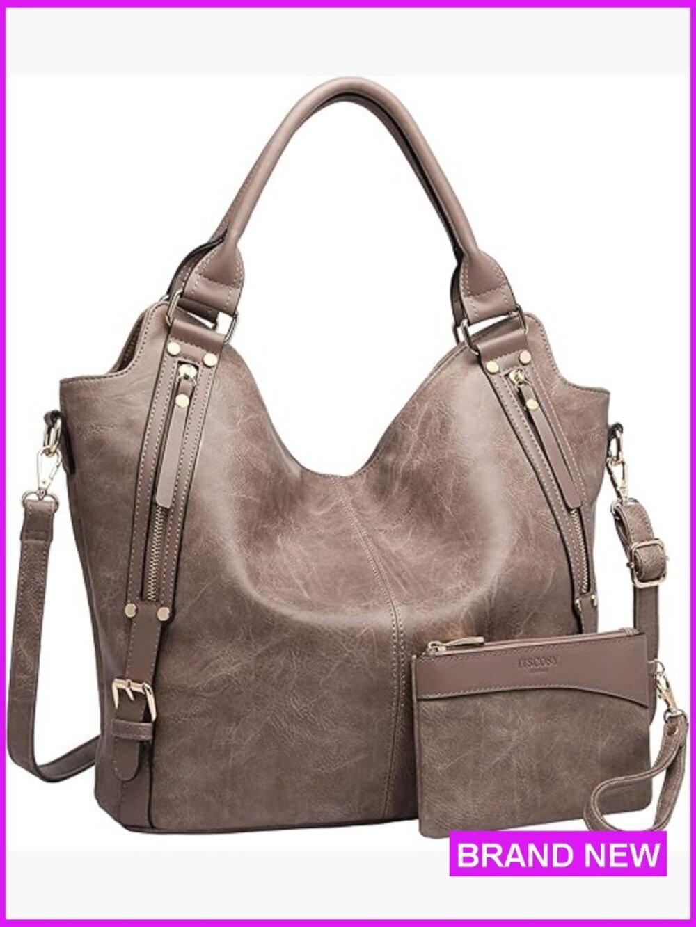 Faux Leather Hobo Tote with Adjustable Strap, Large Capacity Shoulder Bag